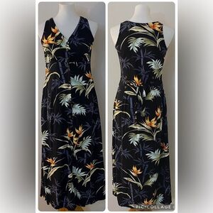 Paradise Found Hawaii Flowy Tropical Midi Dress Resortwear Vacation Summer Chic